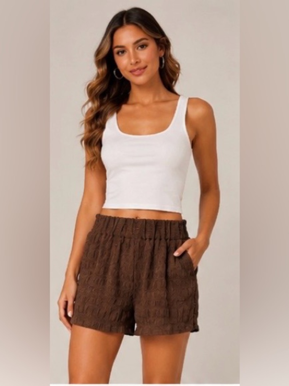 Nordstrom Rack XS Brown Textured Pull On Shorts Elastic Waist NWT